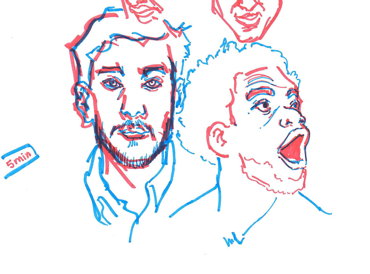 Sketchbook – Red and Blue Crayola Markers, 5 min